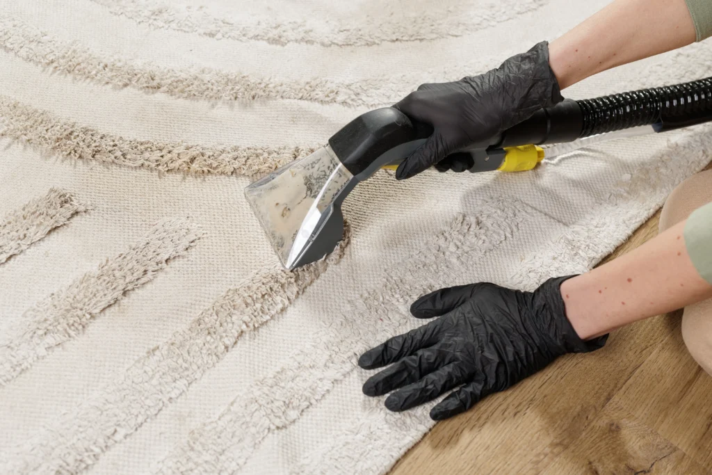 Professional carpet extraction equipment being used on residential carpet